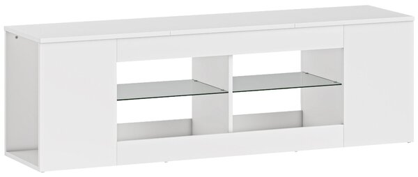 HOMCOM Mobile TV, 6 scomparti, 2 ripiani in vetro, pannello di truciolato, 140 cm, Bianco | Aosom Italy