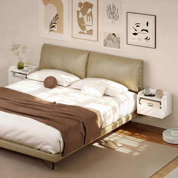 HOMCOM Set di 2 Comodini Sospesi con Stazione di Ricarica Cassetto Ripiano Aperto 40x29x29 cm Bianco | Aosom Italy