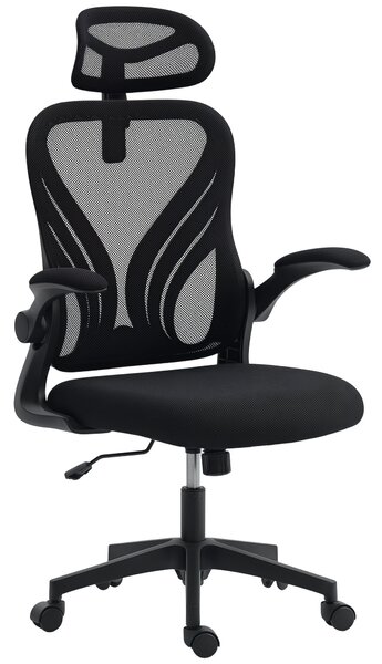 HOMCOM Sedia da Ufficio Ergonomica con Braccioli Ribaltabili, Supporto Lombare e Poggiatesta Regolabile, Nero | Aosom Italy