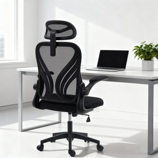 HOMCOM Sedia da Ufficio Ergonomica con Braccioli Ribaltabili, Supporto Lombare e Poggiatesta Regolabile, Nero | Aosom Italy