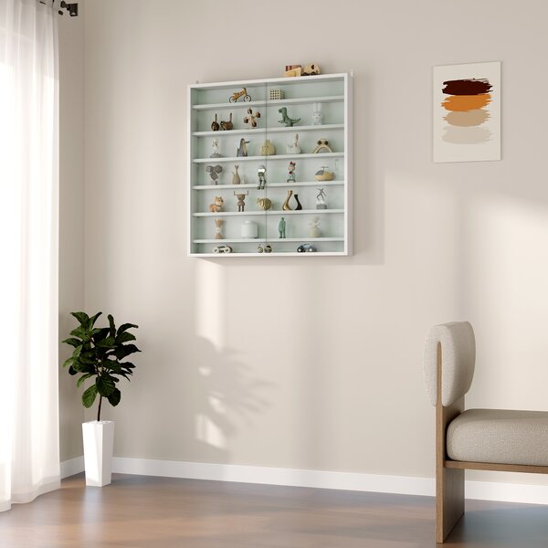 HOMCOM Vetrina per collezione da parete, 6 mensole regolabili in altezza, 2 ante scorrevoli in vetro 80 x 9,5 x 83 cm | Aosom Italy