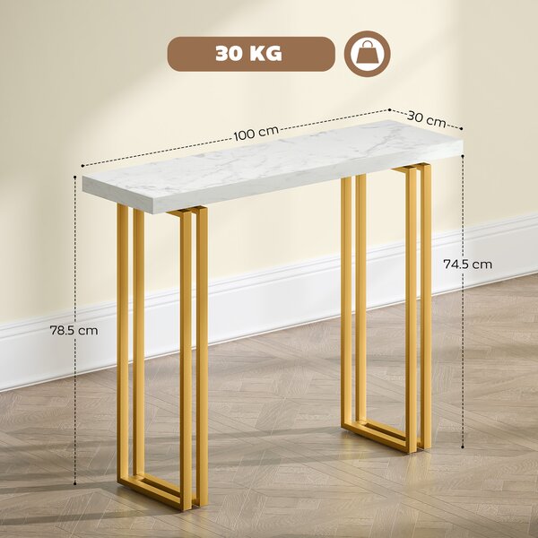 HOMCOM Consolle da ingresso, con piano effetto marmo, struttura in acciaio, 100 x 30 x 78,5 cm, Bianco e oro | Aosom Italy