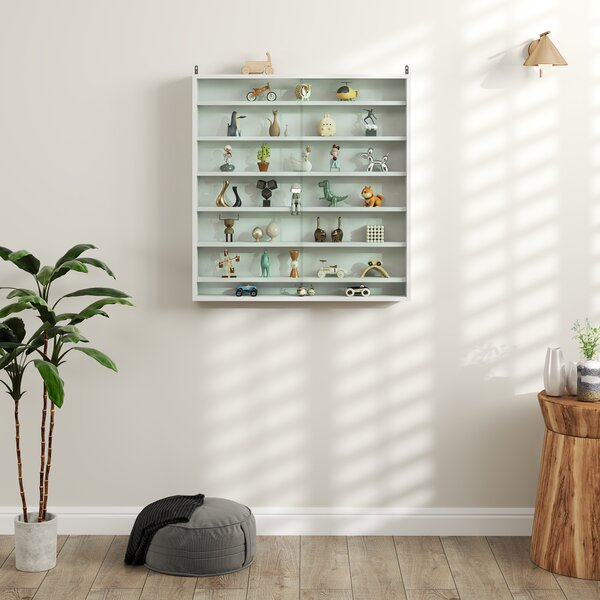HOMCOM Vetrina per collezione da parete, 6 mensole regolabili in altezza, 2 ante scorrevoli in vetro 80 x 9,5 x 83 cm | Aosom Italy