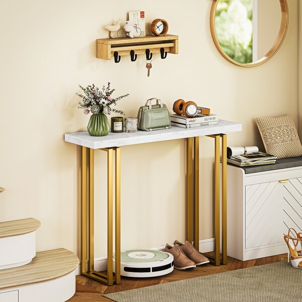 HOMCOM Consolle da ingresso, con piano effetto marmo, struttura in acciaio, 100 x 30 x 78,5 cm, Bianco e oro | Aosom Italy