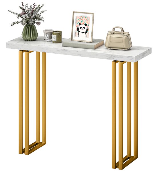 HOMCOM Consolle da ingresso, con piano effetto marmo, struttura in acciaio, 100 x 30 x 78,5 cm, Bianco e oro | Aosom Italy