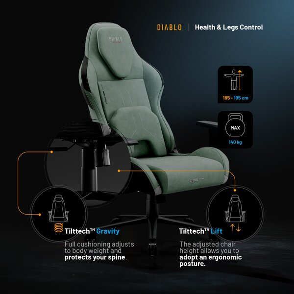 Sedia da gaming verde Diablo X.ONE Prime Ghotic Green