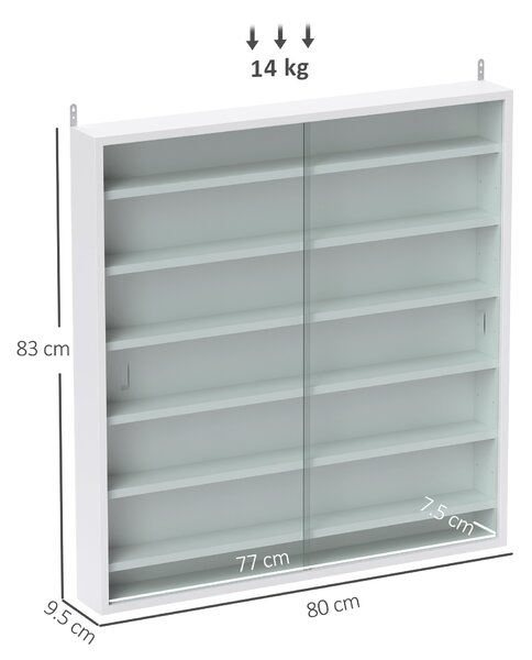 HOMCOM Vetrina per collezione da parete, 6 mensole regolabili in altezza, 2 ante scorrevoli in vetro 80 x 9,5 x 83 cm | Aosom Italy