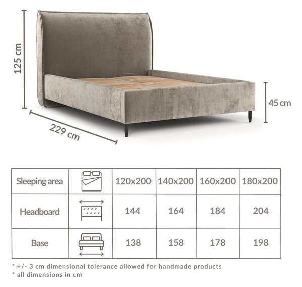 Letto matrimoniale imbottito beige con spazio contenitivo e rete 180x200 cm Shell - Maison de Rêve