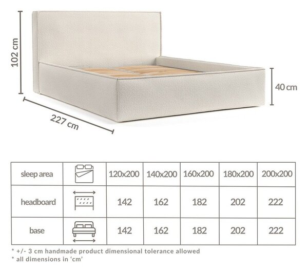 Letto matrimoniale imbottito beige con contenitore con rete inclusa 180x200 cm Lounge L – Maison de Rêve