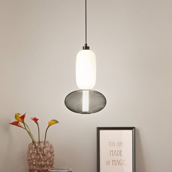 Luce Ambiente Design Lampada LED a sospensione INKAS, altezza 90 cm, nero, vetro/metallo, CCT Inkas, Nero, Soggiorno / Sala da pranzo, Vetro