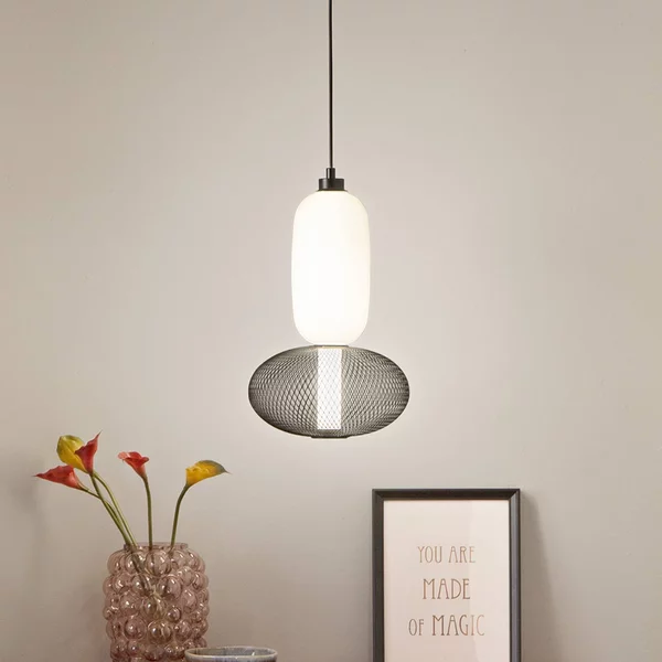 Luce Ambiente Design Lampada LED a sospensione INKAS, altezza 90 cm, nero, vetro/metallo, CCT Inkas, Nero, Soggiorno / Sala da pranzo, Vetro