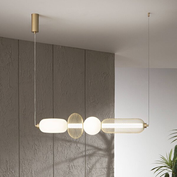 Luce Ambiente Design Lampada LED a sospensione INKAS, altezza 90 cm, colore oro, vetro/metallo, CCT Inkas, Ottone / Oro, Soggiorno / Sala da pranzo, Vetro
