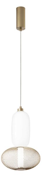 Luce Ambiente Design Lampada LED a sospensione INKAS, altezza 41 cm, vetro/metallo color oro CCT Inkas, Ottone / Oro, Soggiorno / Sala da pranzo, Vetro