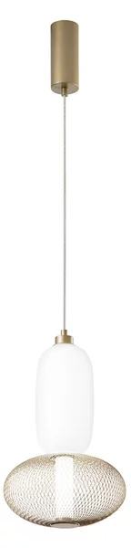 Luce Ambiente Design Lampada LED a sospensione INKAS, altezza 41 cm, vetro/metallo color oro CCT Inkas, Ottone / Oro, Soggiorno / Sala da pranzo, Vetro