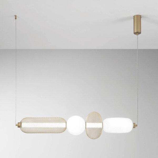 Luce Ambiente Design Lampada LED a sospensione INKAS, altezza 90 cm, colore oro, vetro/metallo, CCT Inkas, Ottone / Oro, Soggiorno / Sala da pranzo, Vetro