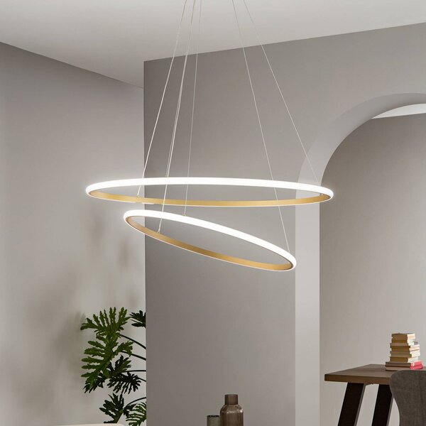 Luce Ambiente Design Lampada LED a sospensione Axis, Ø 80/60 cm, color oro, metallo, CCT Axis, Ottone / Oro, Soggiorno / Sala da pranzo, Metallo, Moderno