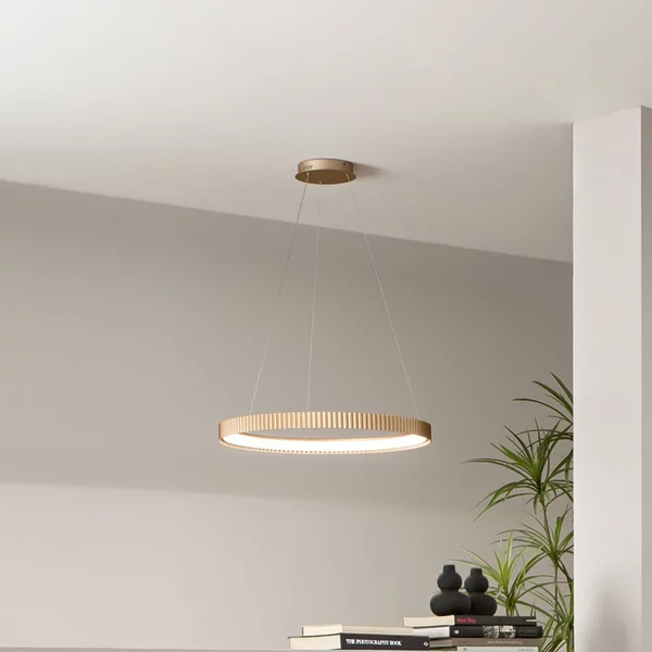 Luce Ambiente Design Lampada LED a sospensione Niike, color oro, Ø 50 cm, metallo, CCT Niike, Ottone / Oro, Soggiorno / Sala da pranzo, Metallo, Moderno