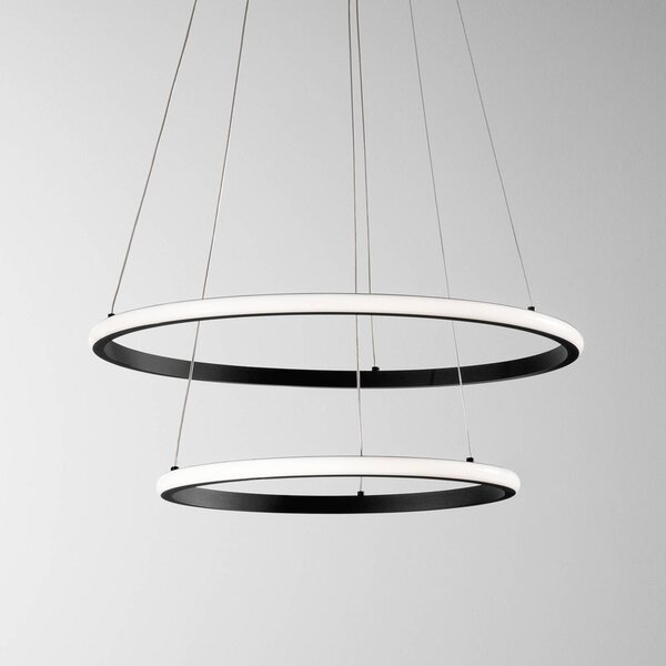 Luce Ambiente Design Lampada LED a sospensione Axis, Ø 60/40 cm, nera, metallo, CCT, RGB Axis, Nero, Soggiorno / Sala da pranzo, Metallo, Moderno