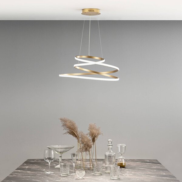 Luce Ambiente Design Lampada LED a sospensione COASTER, color oro, Ø 60 cm, metallo, CCT Coaster, Ottone / Oro, Soggiorno / Sala da pranzo, Alluminio, Moderno