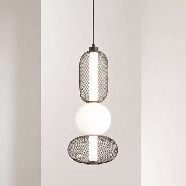 Luce Ambiente Design Lampada LED a sospensione INKAS, altezza 53 cm, nero, vetro/metallo, CCT Inkas, Nero, Soggiorno / Sala da pranzo, Vetro