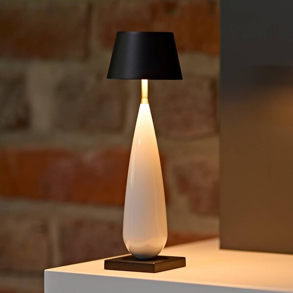 Sigor Lampada da tavolo LED ricaricabile Thala, bianca/nera, IP65, 24 cm dimmerabile, Bianco / Opale, Soggiorno / Sala da pranzo, Alluminio, Moderno