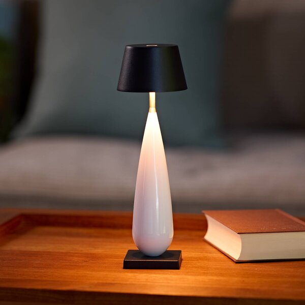Sigor Lampada da tavolo LED ricaricabile Thala, bianca/nera, IP65, 24 cm dimmerabile, Bianco / Opale, Soggiorno / Sala da pranzo, Alluminio, Moderno