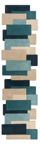 Passatoia blu/beige in lana 60x230 cm Abstract Collage – Flair Rugs