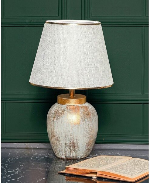 Lampada da tavolo color crema/dorata con paralume in tessuto (altezza totale 47 cm) Yakamoz – Opviq lights
