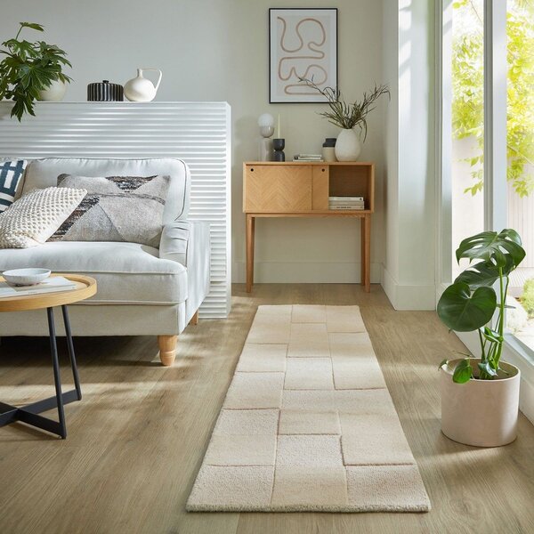 Passatoia in lana beige tessuta a mano 60x230 cm Checkerboard - Flair Rugs