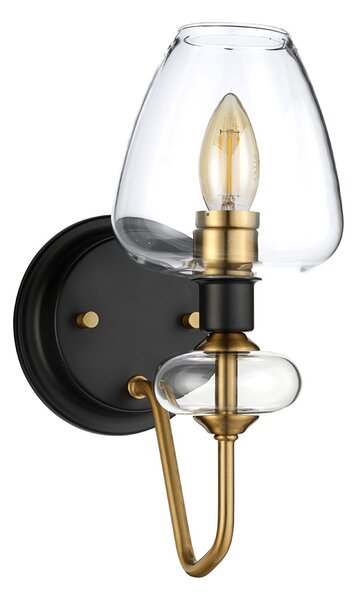 Applique Armand Acciaio Ottone Antico Nero Carbone Vetro Nero 1 Luce E14