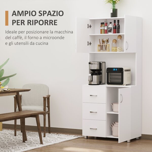 HOMCOM Credenza Moderna Con 2 Cassetti E 2 Ante, Ripiano Regolabile, Armadio Da Cucina, Bianco Lucido, Dimensioni 71x76x35 Cm - 3