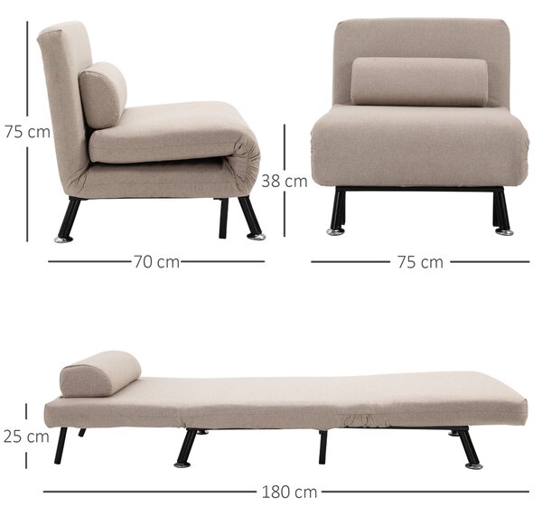 Poltrona Letto Singolo HOMCOM: Trasformabile In Comodo Letto, Schienale Regolabile E Design Moderno - Grigio Scuro