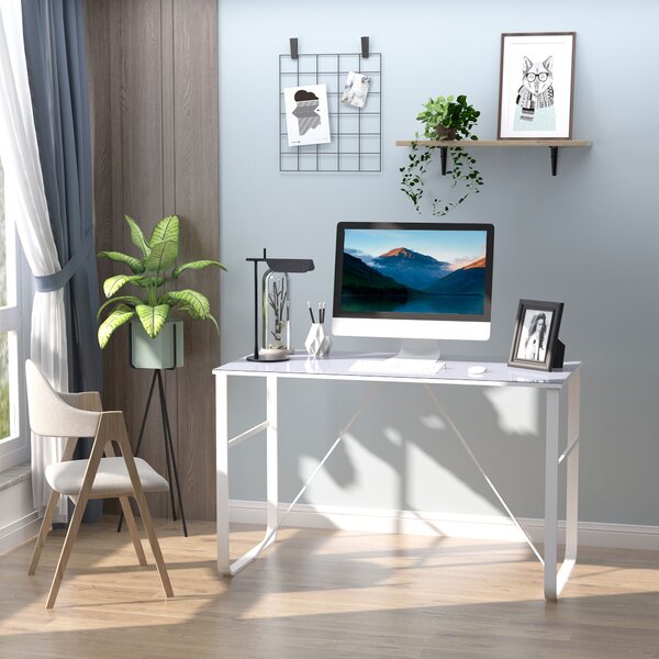 HOMCOM Scrivania da Camera Moderna in Metallo e Vetro Temperato per Computer, PC, Ufficio, 120x60x74.5cm, Bianco | Aosom