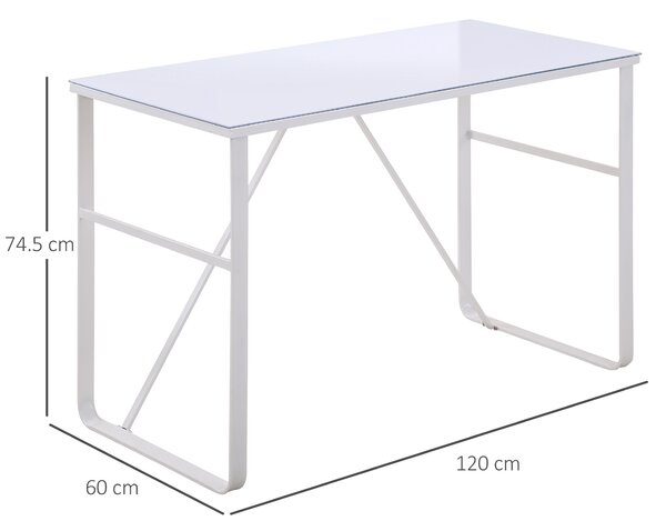 HOMCOM Scrivania da Camera Moderna in Metallo e Vetro Temperato per Computer, PC, Ufficio, 120x60x74.5cm, Bianco | Aosom