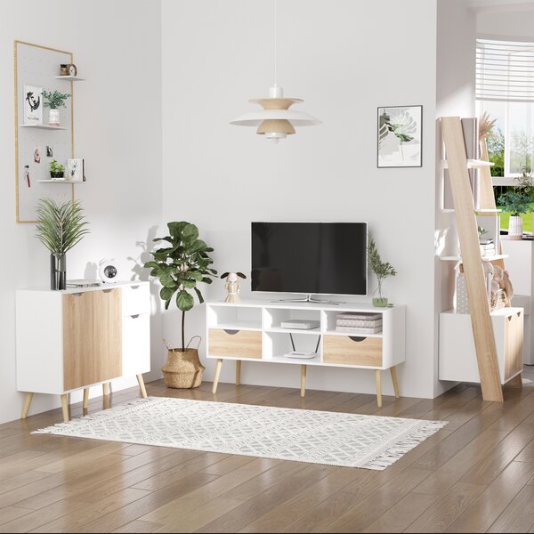 HOMCOM Mobiletto Multiuso con Cassetto e Armadietti, Credenza Stile Nordico in Legno per Camera, Soggiorno, Studio, Bianco e Color Legno|Aosom