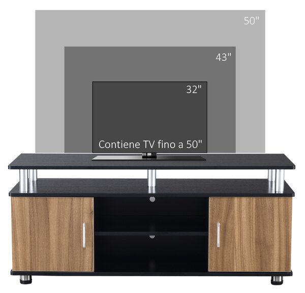 HOMCOM Mobile Porta TV Fino a 50'' con Armadietti e Ripiani, Mobiletto per Salotto e Soggiorno in Legno e Alluminio, 120x40x52.2cm|Aosom