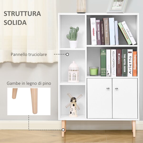 Homcom Libreria Moderna con Piedini in Legno di Pino, Mobile Portaoggetti Scaffale Cubo Porta Libri CD Bianco 80 x 23.5 x 118cm|Aosom Italy