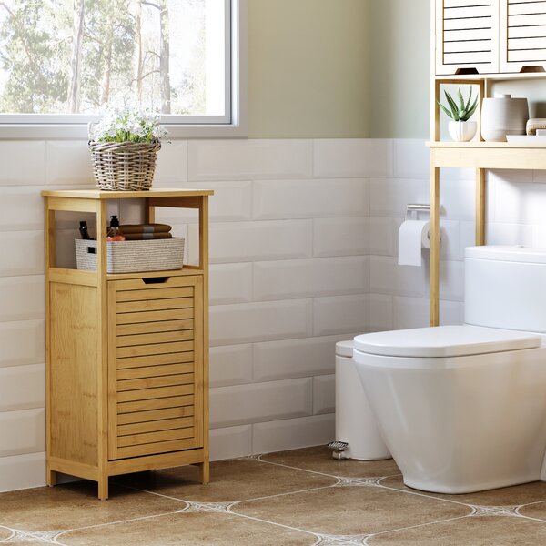 Kleankin Mobiletto Bagno Multifunzionale in MDF e Bambù con Cesto per Bucato e Giocattoli 40x30x86.5cm Colore Naturale per Organizzazione Spazio|Aosom
