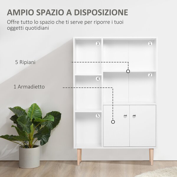 Homcom Libreria Moderna con Piedini in Legno di Pino, Mobile Portaoggetti Scaffale Cubo Porta Libri CD Bianco 80 x 23.5 x 118cm|Aosom Italy