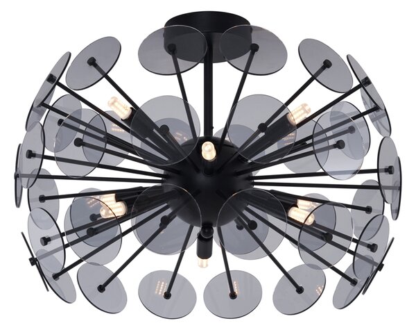 Lampada da soffitto Art Déco nera con vetro fumé - Atomic