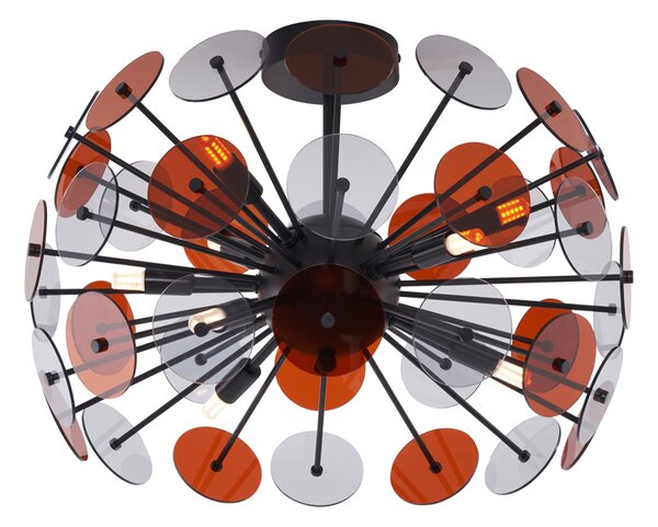 Lampada da soffitto Art Déco nera con vetro ambra e fumé - Atomic