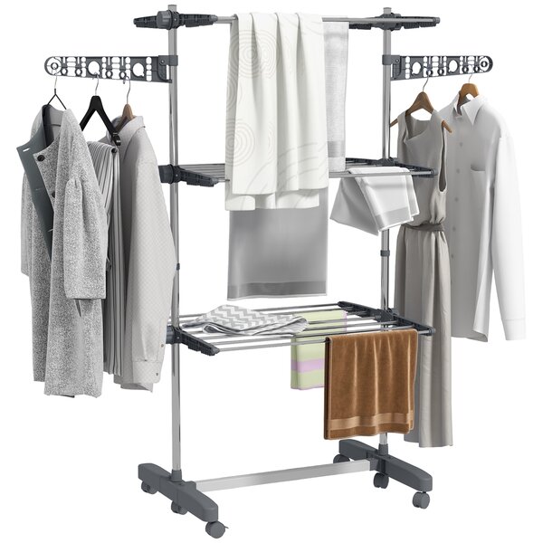 HOMCOM Stendino Verticale con 3 Ripiani Regolabili, in Acciaio e Plastica, 142x55x152 cm, Grigio e Argento