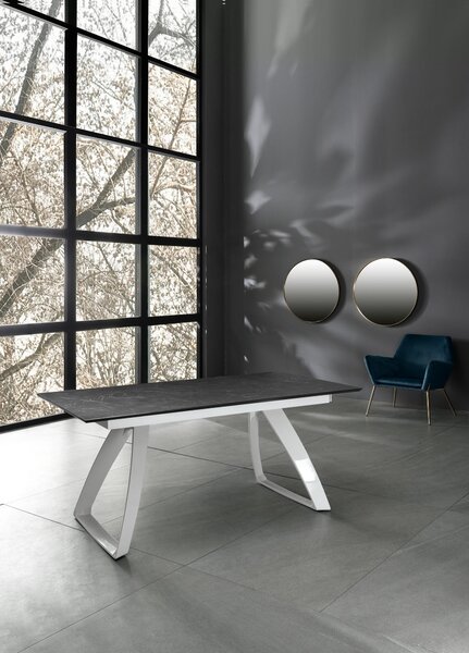 E-STYLO Tavolo Allungabile Top in HPL su MDF Gambe in alluminio pressofuso Allunghe interne in HPL su MDF,90cm X 170/270cm H. 76cm,Top: nero gambe: bianco