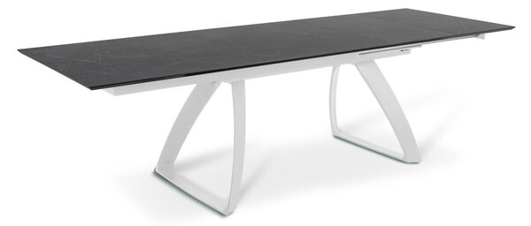 E-STYLO Tavolo Allungabile Top in HPL su MDF Gambe in alluminio pressofuso Allunghe interne in HPL su MDF,90cm X 170/270cm H. 76cm,Top: nero gambe: bianco