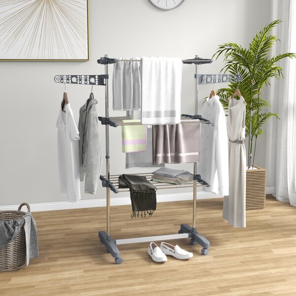 HOMCOM Stendino Verticale con 3 Ripiani Regolabili, in Acciaio e Plastica, 142x55x152 cm, Grigio e Argento