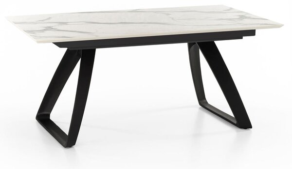 E-STYLO Tavolo Allungabile Top in HPL su MDF Gambe in metallo verniciato Allunghe interne in HPL su MDF,90cm X 170/270cm H. 76cm,Top: marmo calacatta allunghe: marmo calacatta gambe: nero