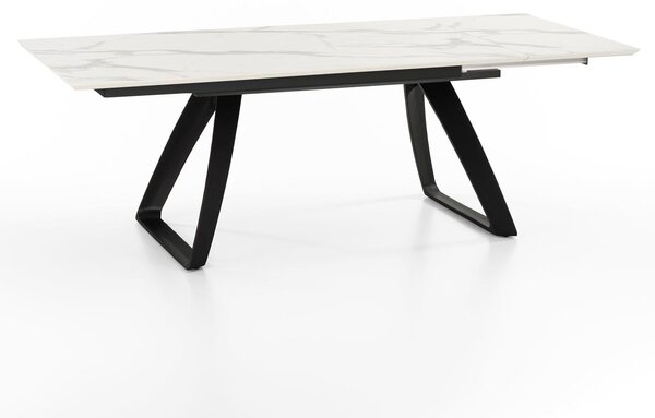 E-STYLO Tavolo Allungabile Top in HPL su MDF Gambe in metallo verniciato Allunghe interne in HPL su MDF,90cm X 170/270cm H. 76cm,Top: marmo calacatta allunghe: marmo calacatta gambe: nero