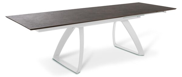 E-STYLO Tavolo Allungabile Top in HPL su MDF Gambe in alluminio pressofuso Allunghe interne in HPL su MDF,90cm X 170/270cm H. 76cm,Top: ruggine gambe: bianco