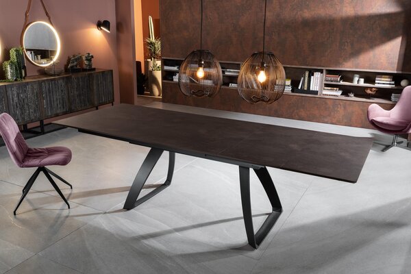 E-STYLO Tavolo Allungabile Top in HPL su MDF Gambe in metallo verniciato Allunghe interne in HPL su MDF,90cm X 170/270cm H. 76cm,Top: marmo ruggine gambe: nero