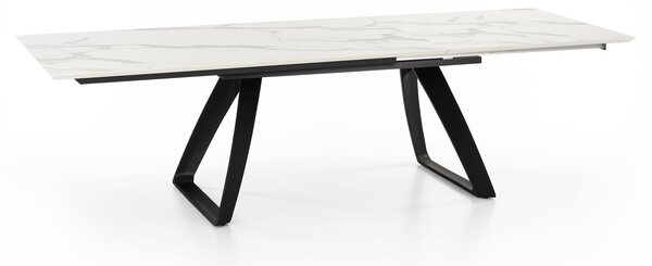 E-STYLO Tavolo Allungabile Top in HPL su MDF Gambe in metallo verniciato Allunghe interne in HPL su MDF,90cm X 170/270cm H. 76cm,Top: marmo calacatta allunghe: marmo calacatta gambe: nero